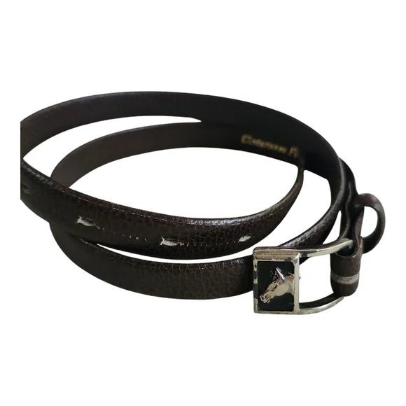 Vintage Brown Leather Wrap Belt with Horse Head Buckle – Cinturones Finos T-77-2 - Picture 3 of 9